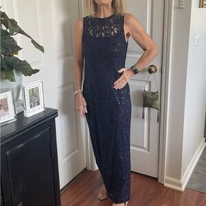 MARINA Navy Lace Maxi Dress